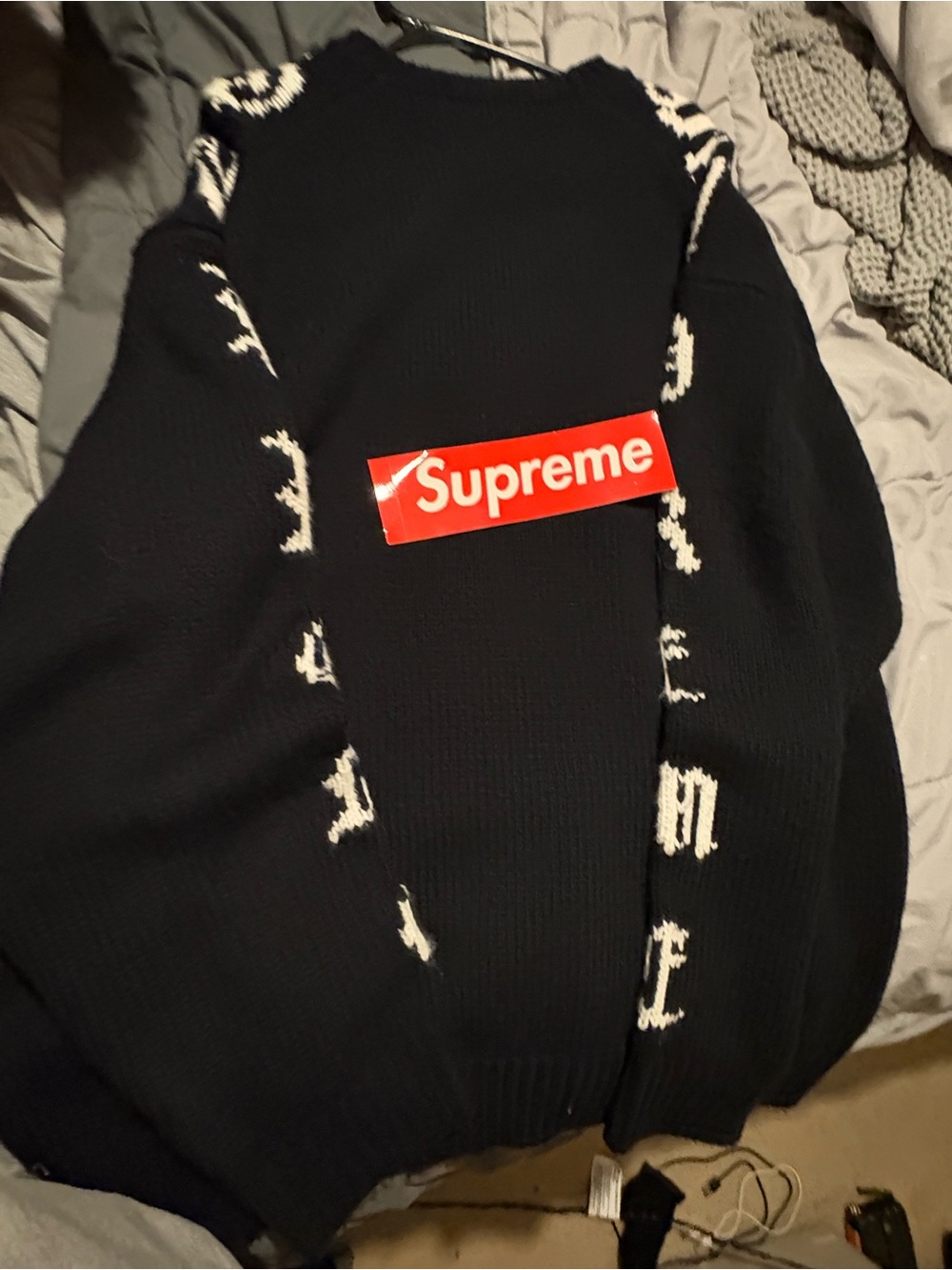 Supreme Black Crewneck Sweater with White Lettering